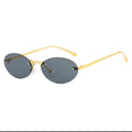 Rimless oval sunglasses with gold metal arms